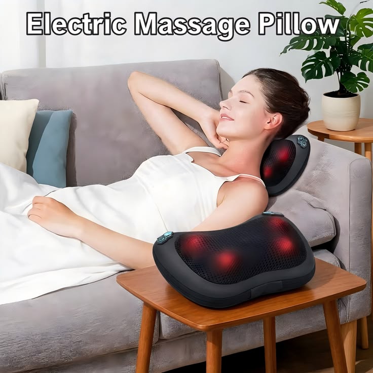 Electric Massage Pillow Neck Massager Cervical Shoulder Waist Kneading Body Deep Tissue Massage